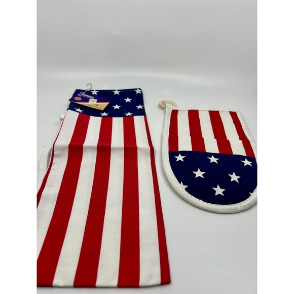 VNTG Stevens Linens Associations Stars & Stripes Kitchen Towel & Pot Holder NWT - Picture 5 of 5